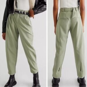 Free People Olive Zoey Pleated Preppy Grunge Boho Office Back Buckle Trousers 2